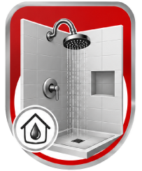 red, black , and silver Shower Installation icon 